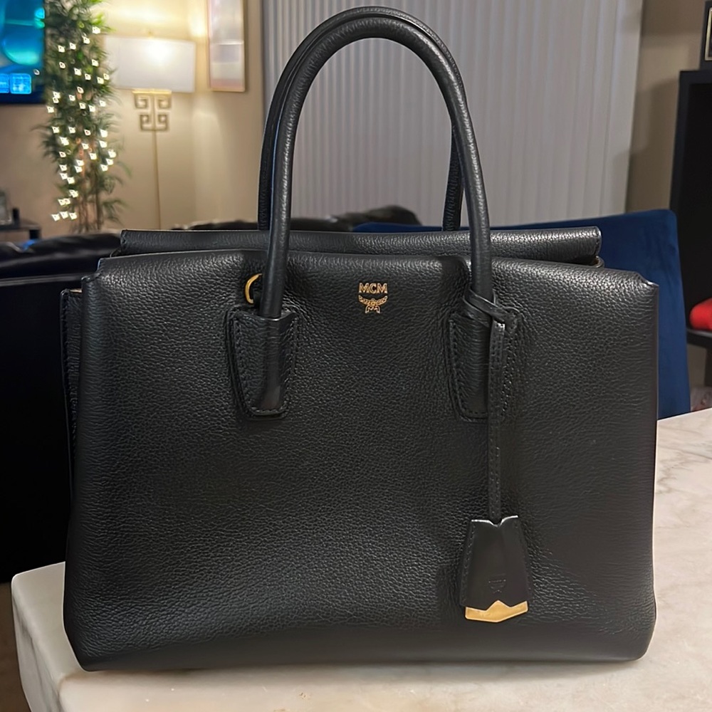 MCM Black Grained Calfskin Medium Milla Tote